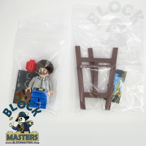 Bob Ross Lego Minifigure with Easel and Painting
